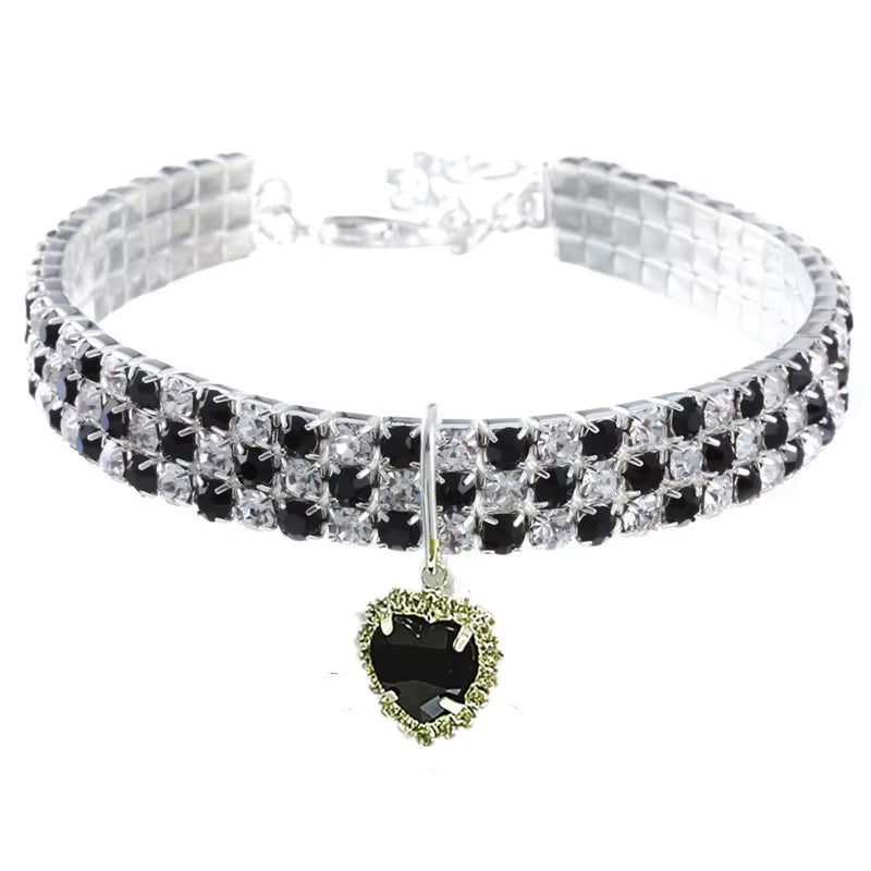 Rhinestone Heart Pet Collar – Sparkly Dog & Cat Necklace for Small Breeds