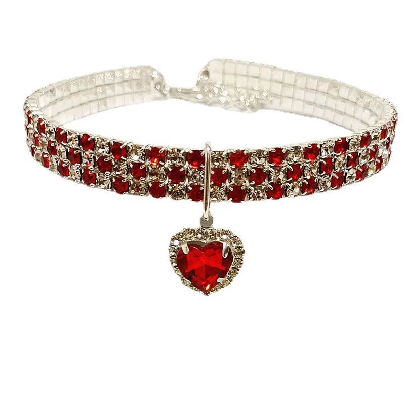 Rhinestone Heart Pet Collar – Sparkly Dog & Cat Necklace for Small Breeds
