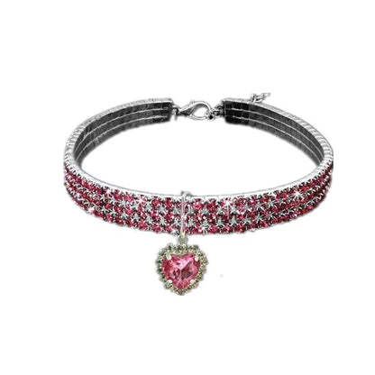 Rhinestone Heart Pet Collar – Sparkly Dog & Cat Necklace for Small Breeds