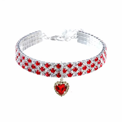 Rhinestone Heart Pet Collar – Sparkly Dog & Cat Necklace for Small Breeds