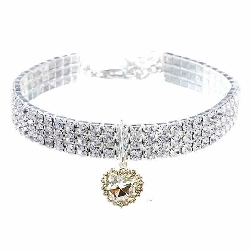 Rhinestone Heart Pet Collar – Sparkly Dog & Cat Necklace for Small Breeds