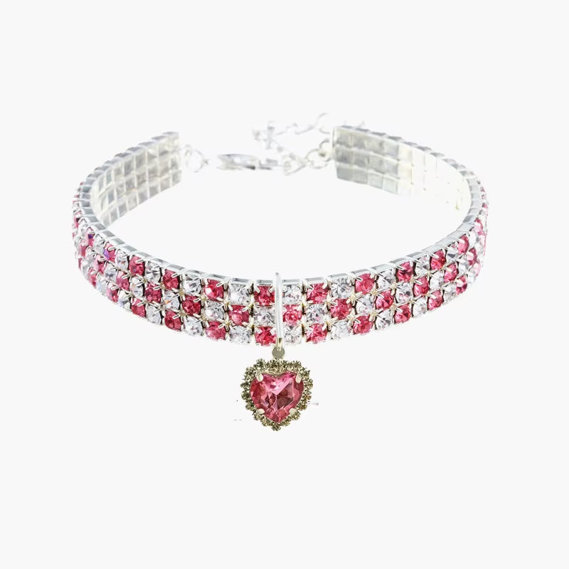 Rhinestone Heart Pet Collar – Sparkly Dog & Cat Necklace for Small Breeds