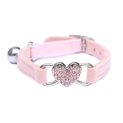 Velvet Cat Collar with Crystal Heart & Bell – Adjustable Elastic Kitten Necklace