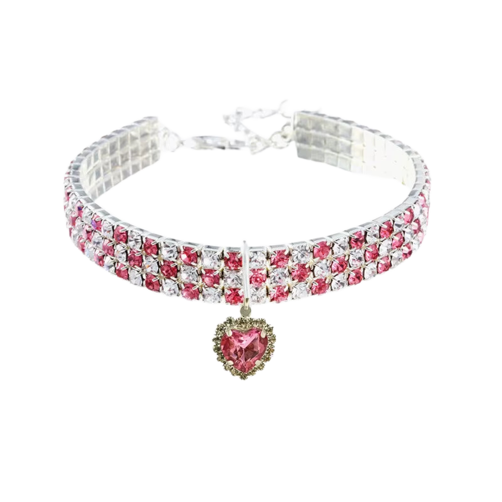 Rhinestone Heart Pet Collar – Sparkly Dog & Cat Necklace for Small Breeds