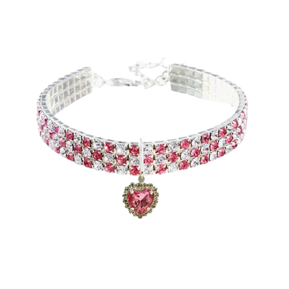 Rhinestone Heart Pet Collar – Sparkly Dog & Cat Necklace for Small Breeds